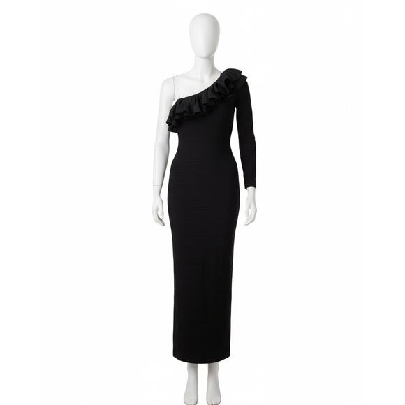 Hervé Léger Asymmetrical Ruffle Gown in Black Size S - Picture 5 of 8